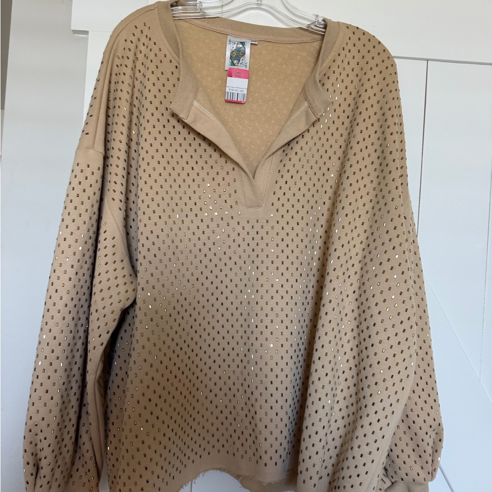 Queen Of Sparkles Tan Women's Rhinestone Sweater/ Skort Set